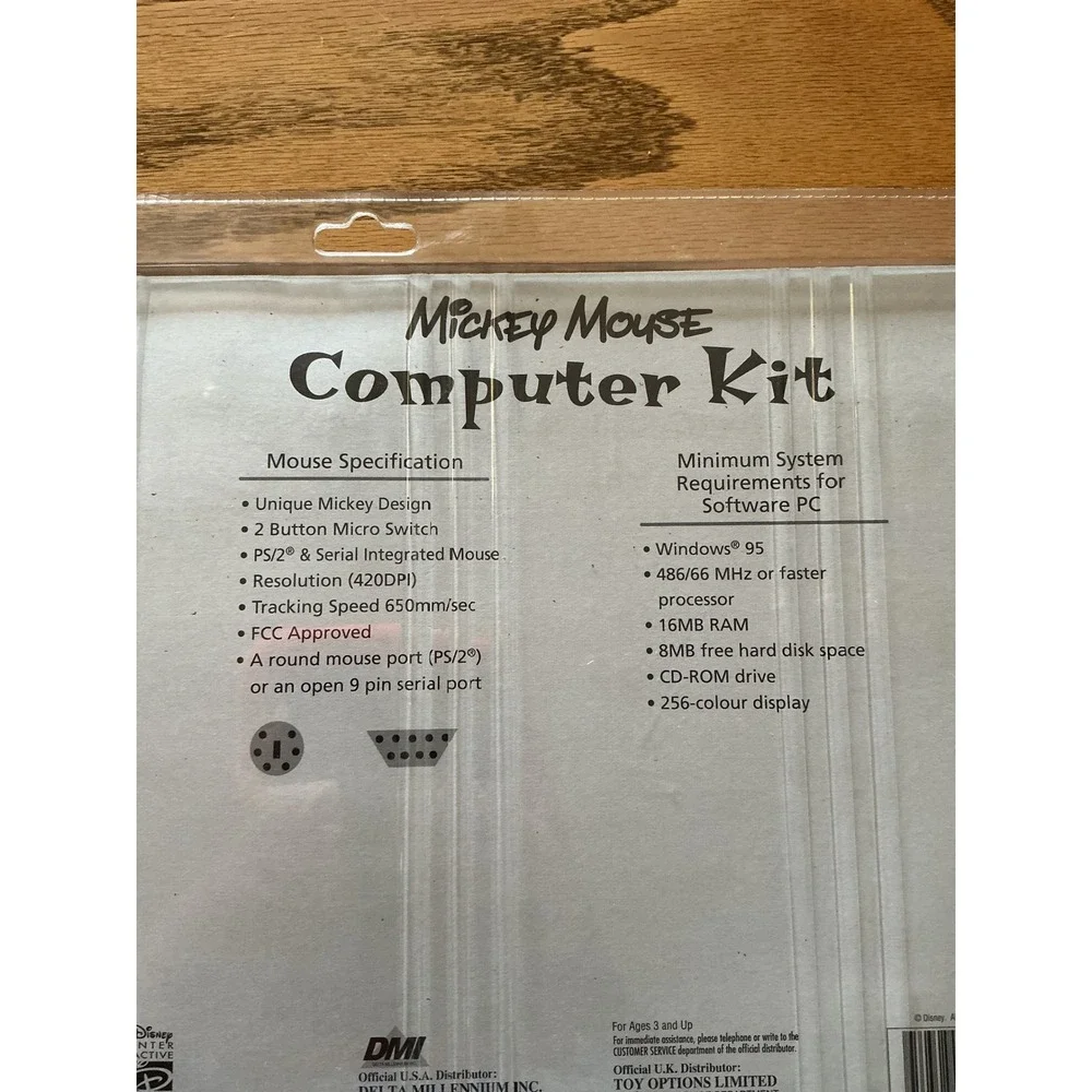 Disney Mickey Mouse Computer Kit Vintage PS/2 Serial Mouse Pad CD-ROM New
